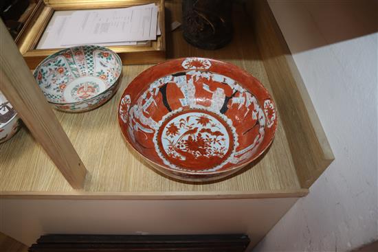 Three various Japanese bowls largest diameter 30.5cm